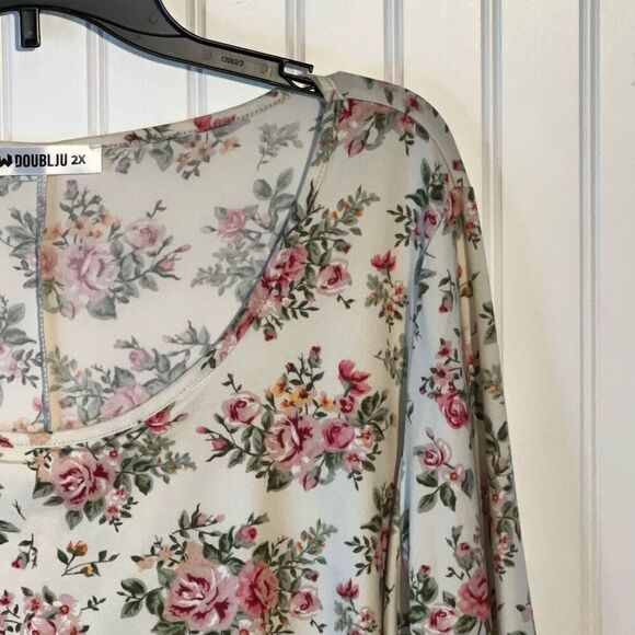 Doublju Wrap Top Women’s 2Xlarge Multicolor Floral Cottage Core 3/4 Sleeves - Picture 3 of 12